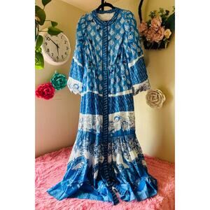 A Loves A Blue Printed Maxi Dress Size Large Cotton Boho Tiered Dress

⸻